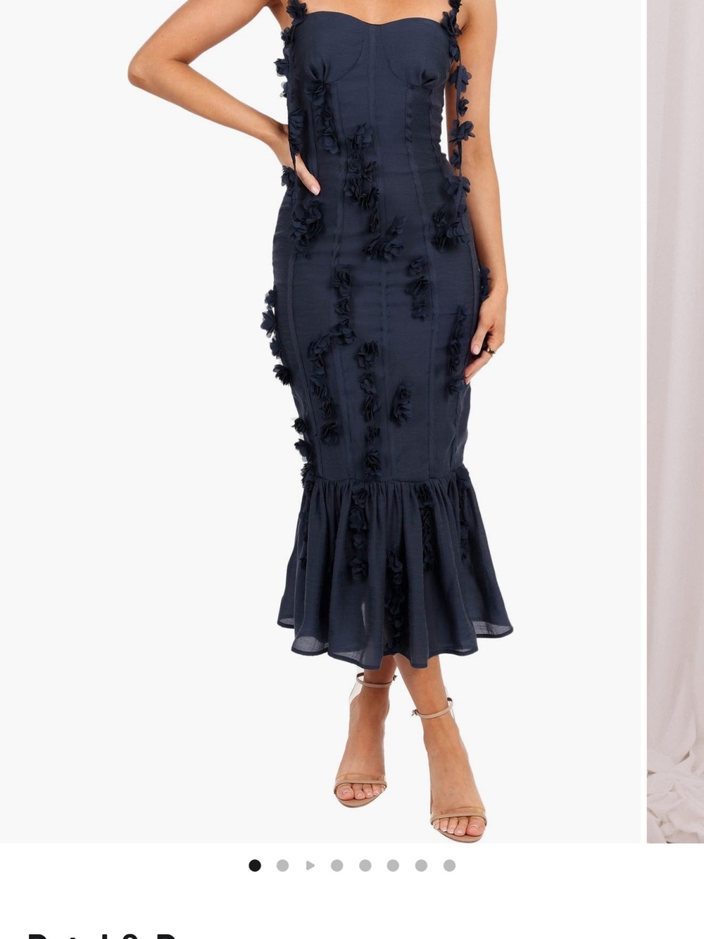 Petal & Pup Posedly Rosette Mermaid Midi Dress Navy Size Small - Picture 2 of 10
